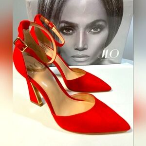 Jennifer Lopez Red Stiletto Heels with Ankle Strap